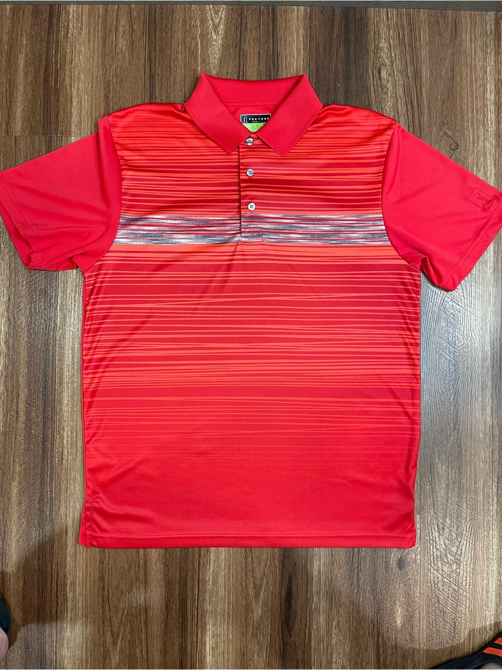 PGA Tour Pro Series Polo Size L Red Athletic Fit Striped Golf Shirt